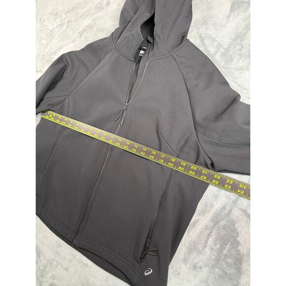 Asics Womens Shell Jacket Size Large Black Waterproof Hooded Zip Pockets - Picture 3 of 7